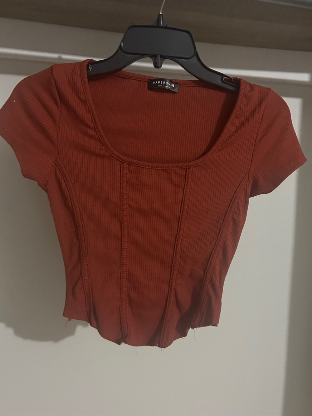 Paper Crane Rust Ribbed Scoop Neck Crop Top